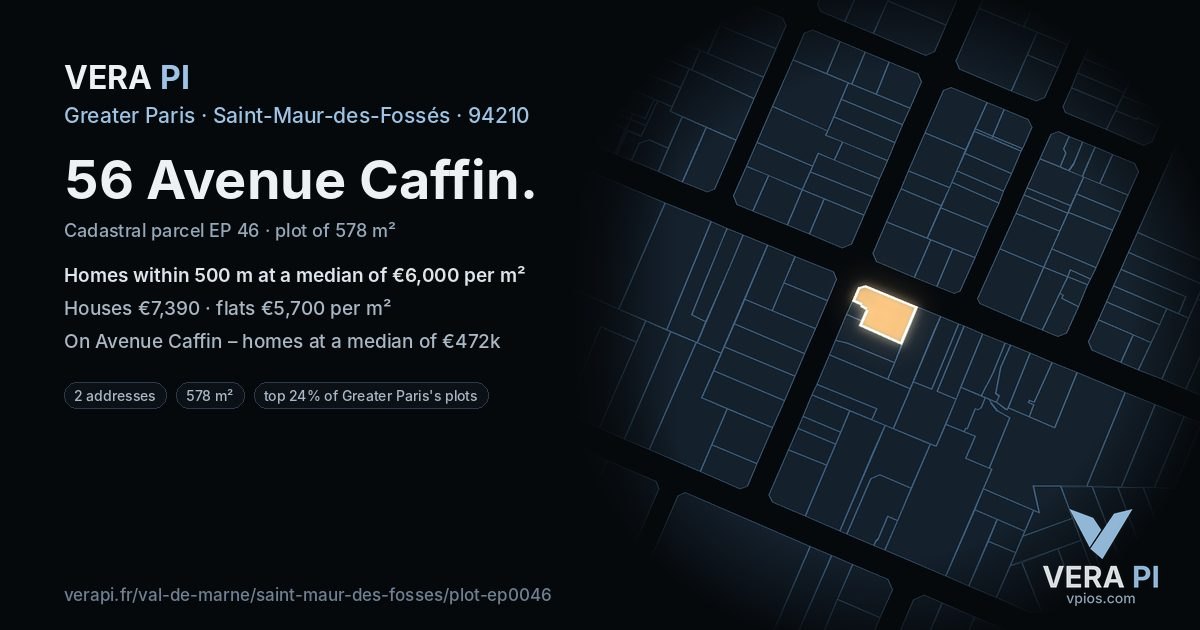 56 Avenue Caffin, Saint-Maur-des-Fossés at night – the plot lit, the parcels around coloured by the prices near them