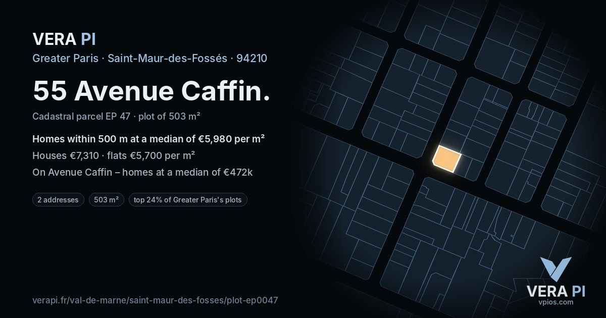 55 Avenue Caffin, Saint-Maur-des-Fossés at night – the plot lit, the parcels around coloured by the prices near them