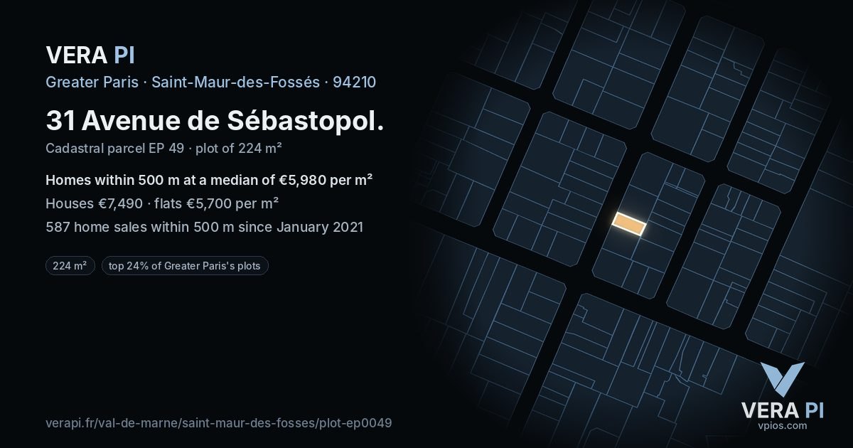 31 Avenue de Sébastopol, Saint-Maur-des-Fossés at night – the plot lit, the parcels around coloured by the prices near them