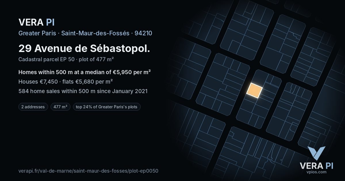 29 Avenue de Sébastopol, Saint-Maur-des-Fossés at night – the plot lit, the parcels around coloured by the prices near them