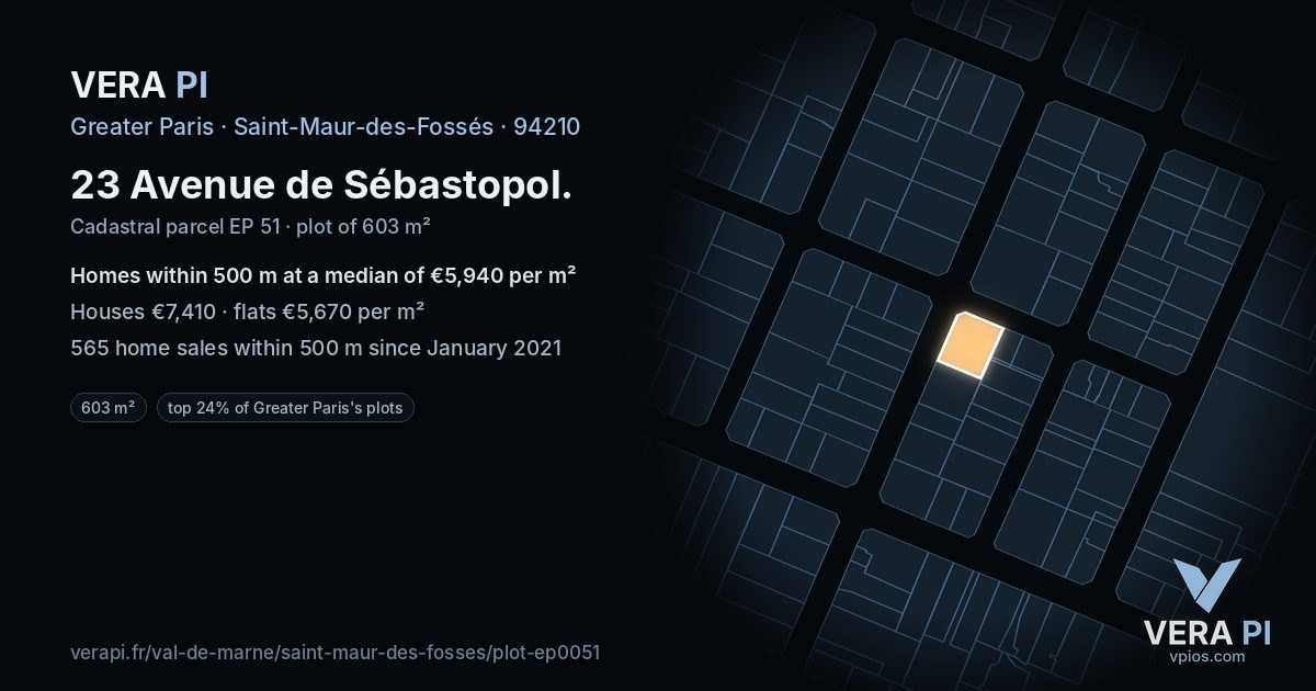 23 Avenue de Sébastopol, Saint-Maur-des-Fossés at night – the plot lit, the parcels around coloured by the prices near them