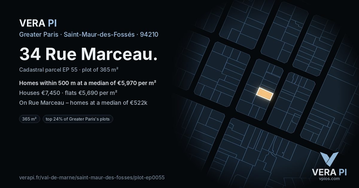 34 Rue Marceau, Saint-Maur-des-Fossés at night – the plot lit, the parcels around coloured by the prices near them