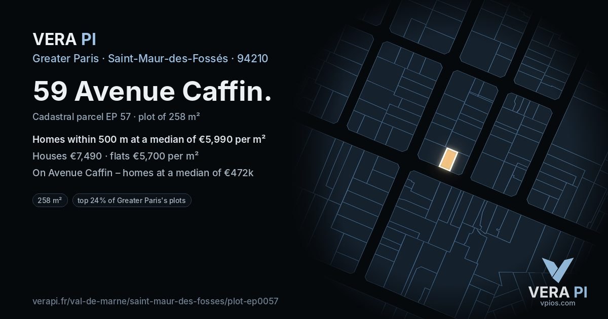 59 Avenue Caffin, Saint-Maur-des-Fossés at night – the plot lit, the parcels around coloured by the prices near them