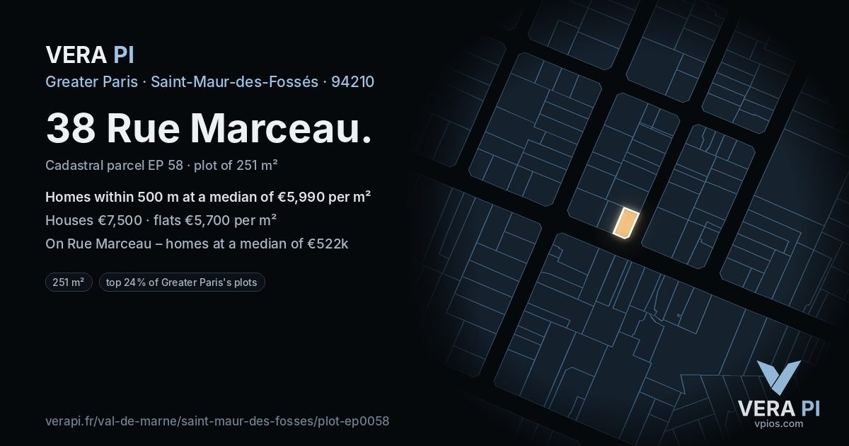 38 Rue Marceau, Saint-Maur-des-Fossés at night – the plot lit, the parcels around coloured by the prices near them