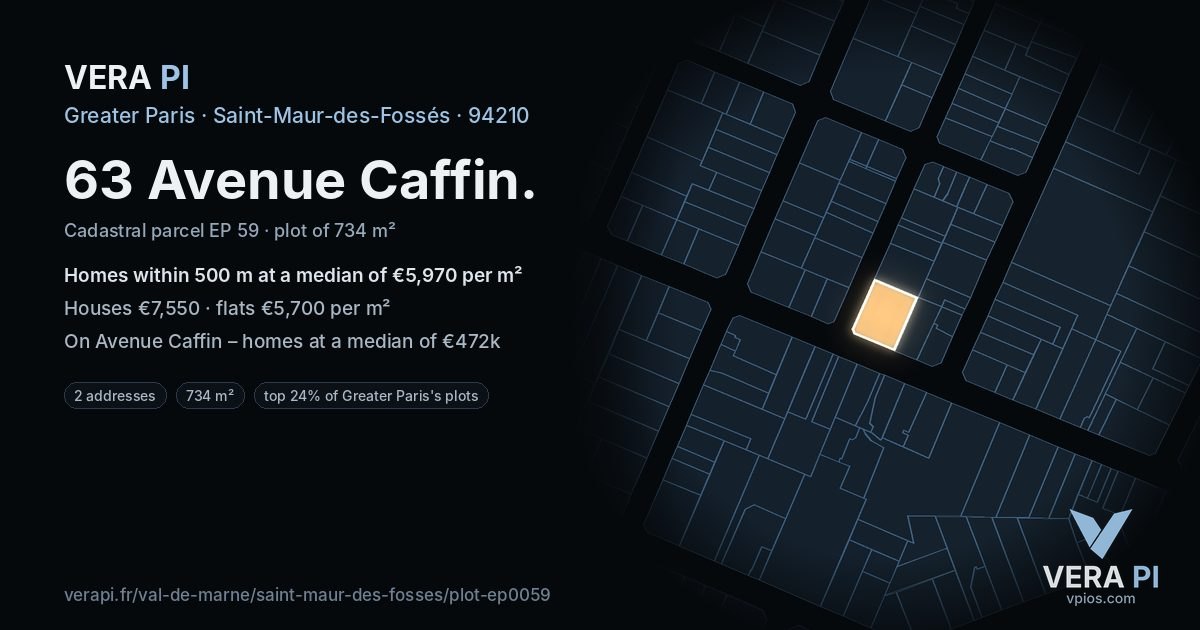 63 Avenue Caffin, Saint-Maur-des-Fossés at night – the plot lit, the parcels around coloured by the prices near them