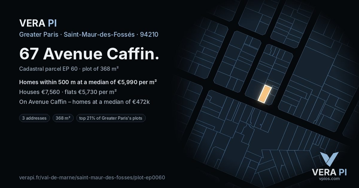 67 Avenue Caffin, Saint-Maur-des-Fossés at night – the plot lit, the parcels around coloured by the prices near them