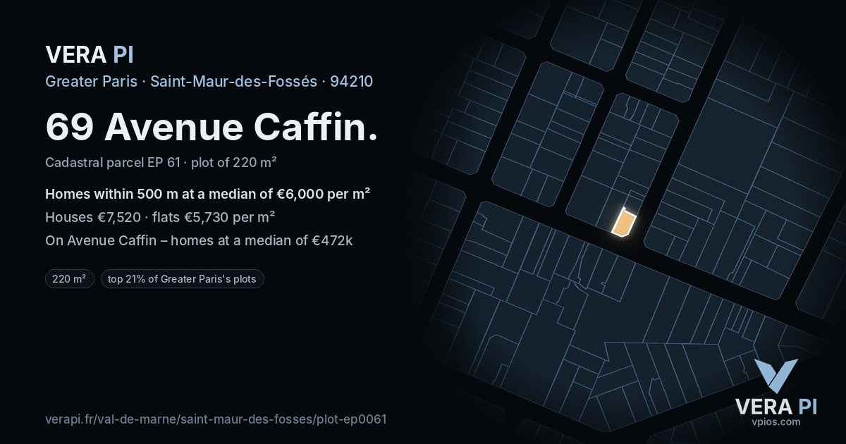69 Avenue Caffin, Saint-Maur-des-Fossés at night – the plot lit, the parcels around coloured by the prices near them