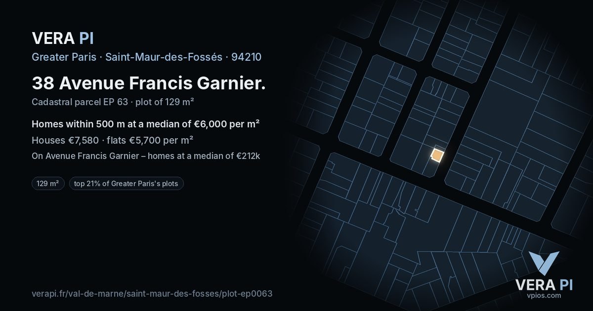 38 Avenue Francis Garnier, Saint-Maur-des-Fossés at night – the plot lit, the parcels around coloured by the prices near them