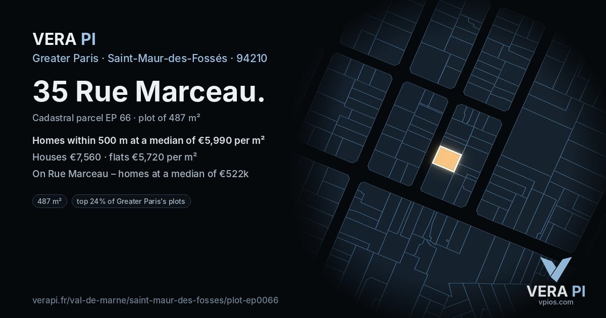 35 Rue Marceau, Saint-Maur-des-Fossés at night – the plot lit, the parcels around coloured by the prices near them