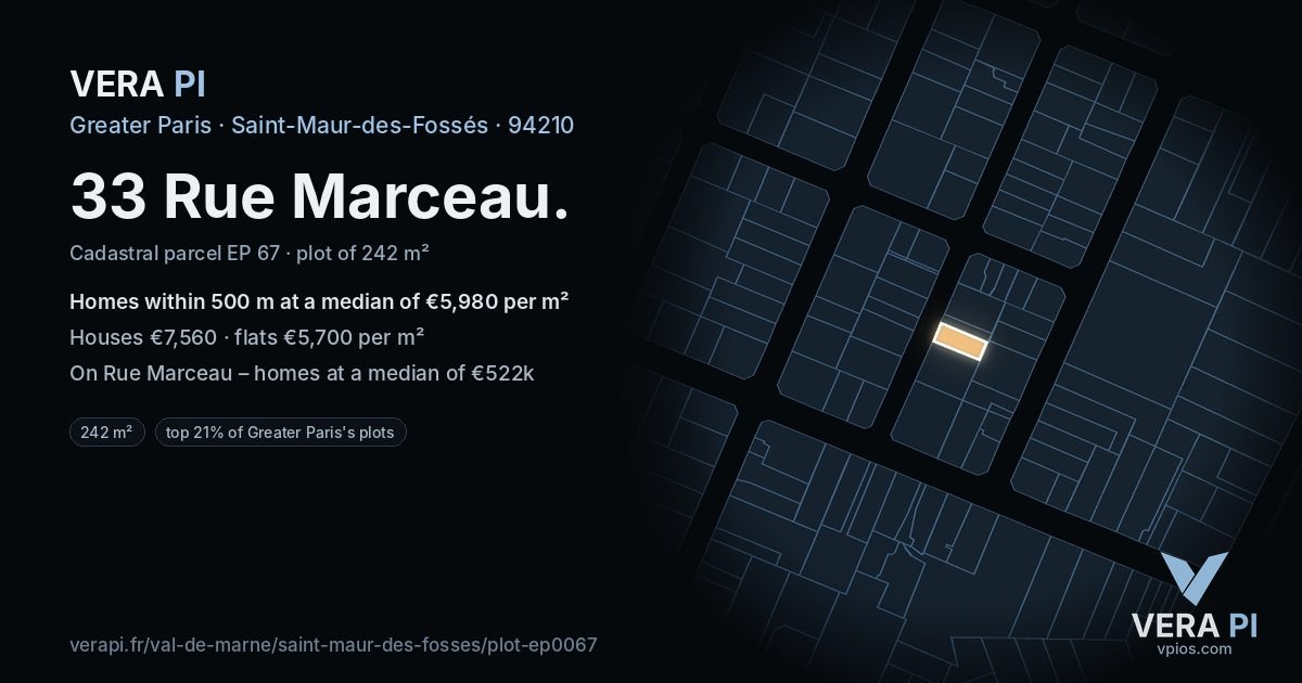 33 Rue Marceau, Saint-Maur-des-Fossés at night – the plot lit, the parcels around coloured by the prices near them