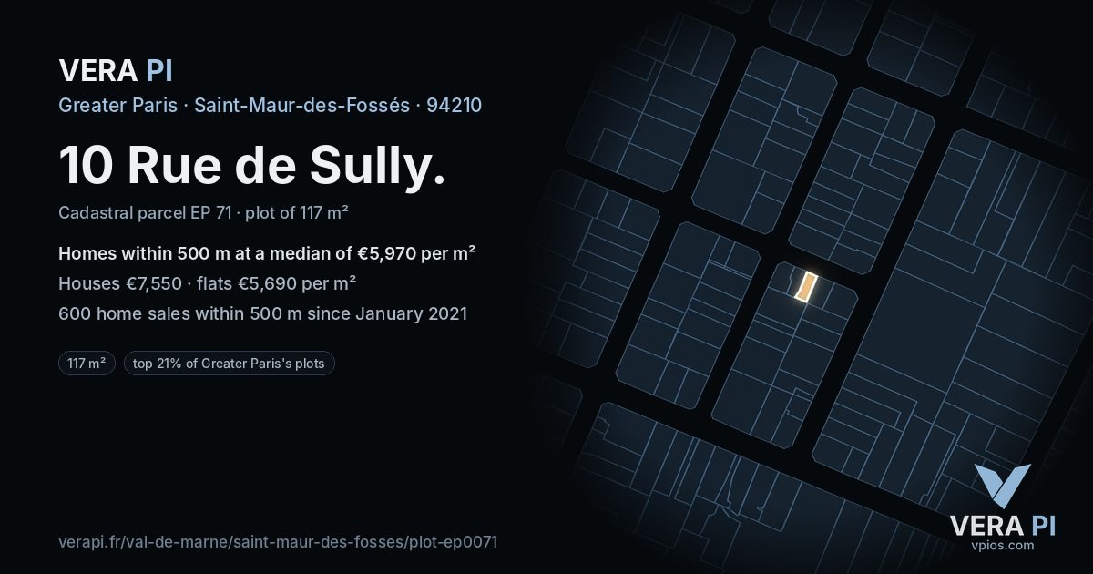 10 Rue de Sully, Saint-Maur-des-Fossés at night – the plot lit, the parcels around coloured by the prices near them