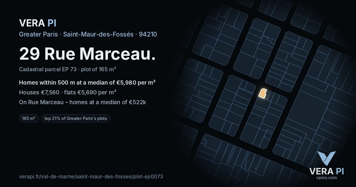 29 Rue Marceau, Saint-Maur-des-Fossés at night – the plot lit, the parcels around coloured by the prices near them