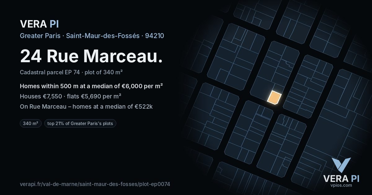 24 Rue Marceau, Saint-Maur-des-Fossés at night – the plot lit, the parcels around coloured by the prices near them