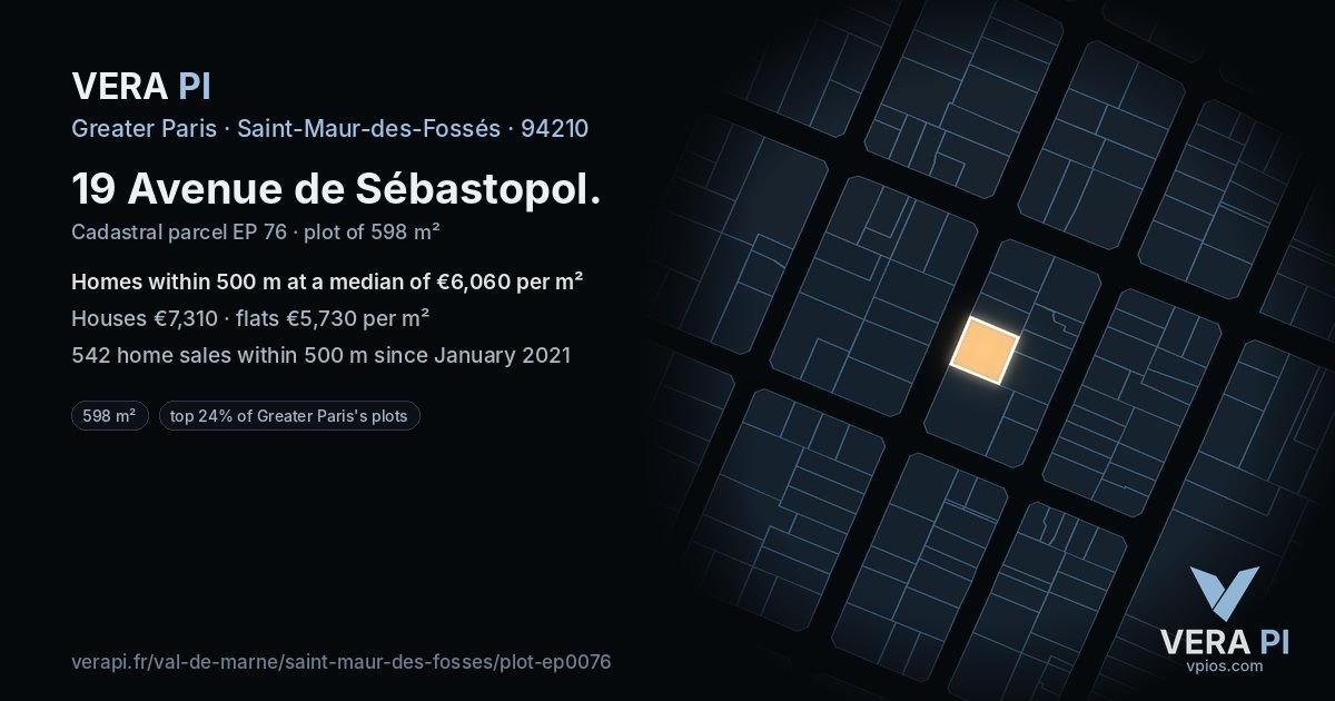 19 Avenue de Sébastopol, Saint-Maur-des-Fossés at night – the plot lit, the parcels around coloured by the prices near them