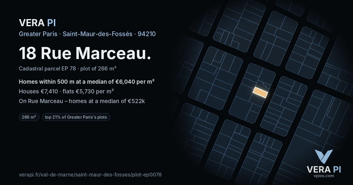 18 Rue Marceau, Saint-Maur-des-Fossés at night – the plot lit, the parcels around coloured by the prices near them