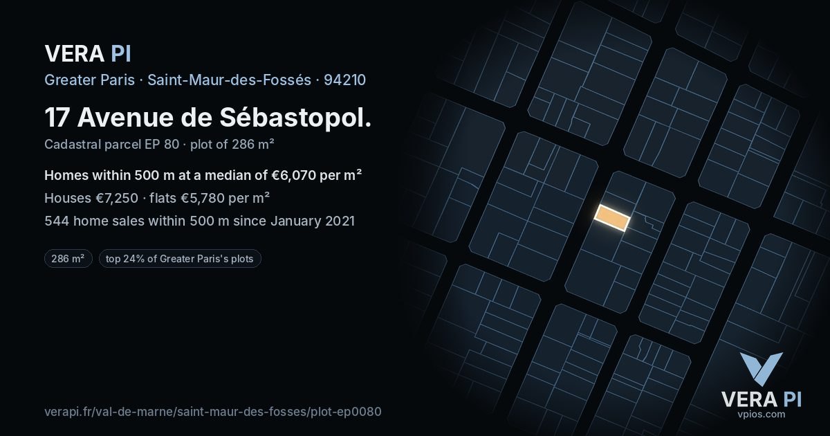 17 Avenue de Sébastopol, Saint-Maur-des-Fossés at night – the plot lit, the parcels around coloured by the prices near them