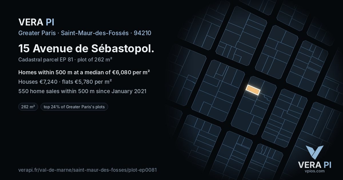 15 Avenue de Sébastopol, Saint-Maur-des-Fossés at night – the plot lit, the parcels around coloured by the prices near them