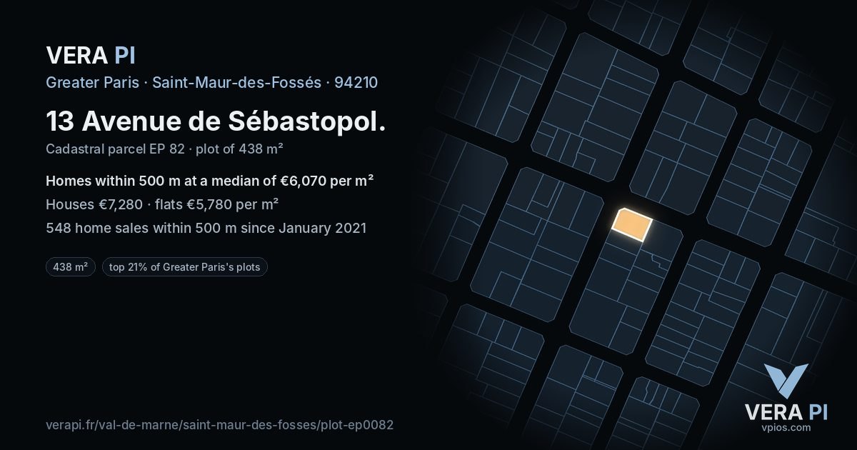 13 Avenue de Sébastopol, Saint-Maur-des-Fossés at night – the plot lit, the parcels around coloured by the prices near them