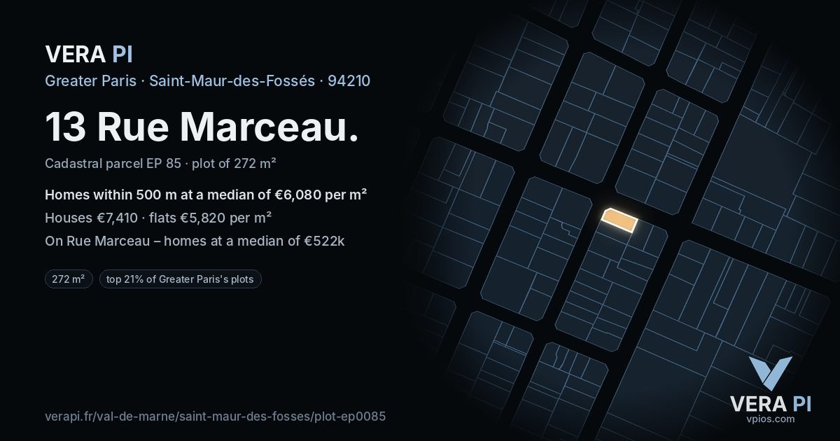 13 Rue Marceau, Saint-Maur-des-Fossés at night – the plot lit, the parcels around coloured by the prices near them