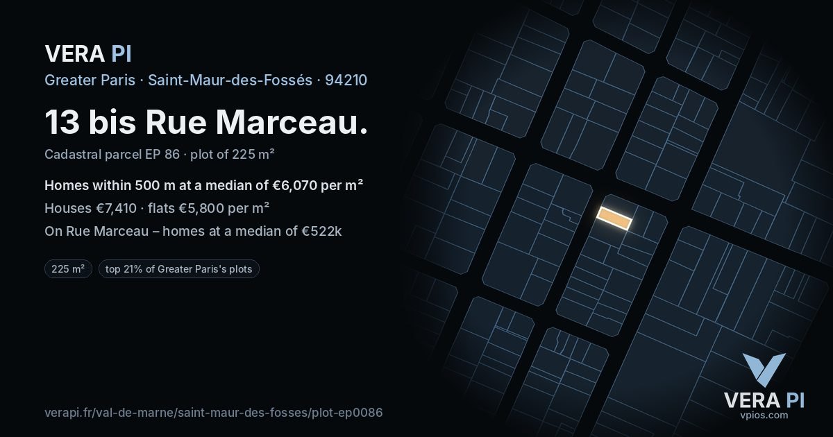 13 bis Rue Marceau, Saint-Maur-des-Fossés at night – the plot lit, the parcels around coloured by the prices near them