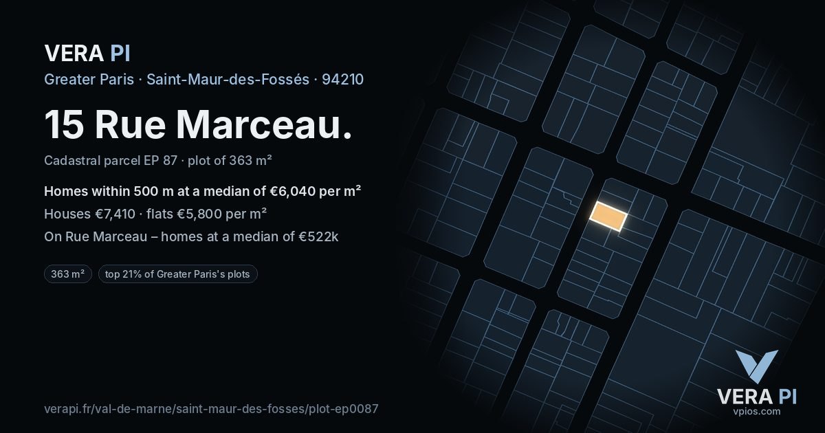 15 Rue Marceau, Saint-Maur-des-Fossés at night – the plot lit, the parcels around coloured by the prices near them