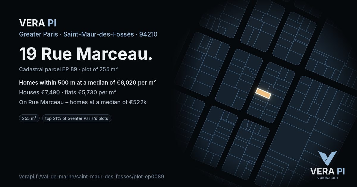 19 Rue Marceau, Saint-Maur-des-Fossés at night – the plot lit, the parcels around coloured by the prices near them