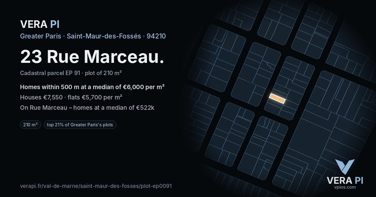23 Rue Marceau, Saint-Maur-des-Fossés at night – the plot lit, the parcels around coloured by the prices near them