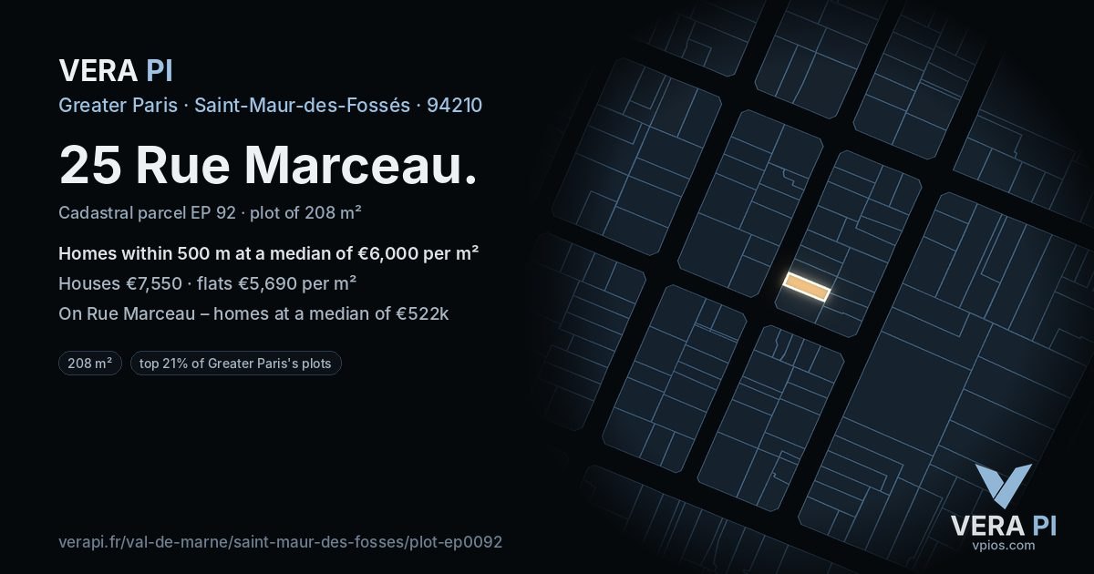 25 Rue Marceau, Saint-Maur-des-Fossés at night – the plot lit, the parcels around coloured by the prices near them