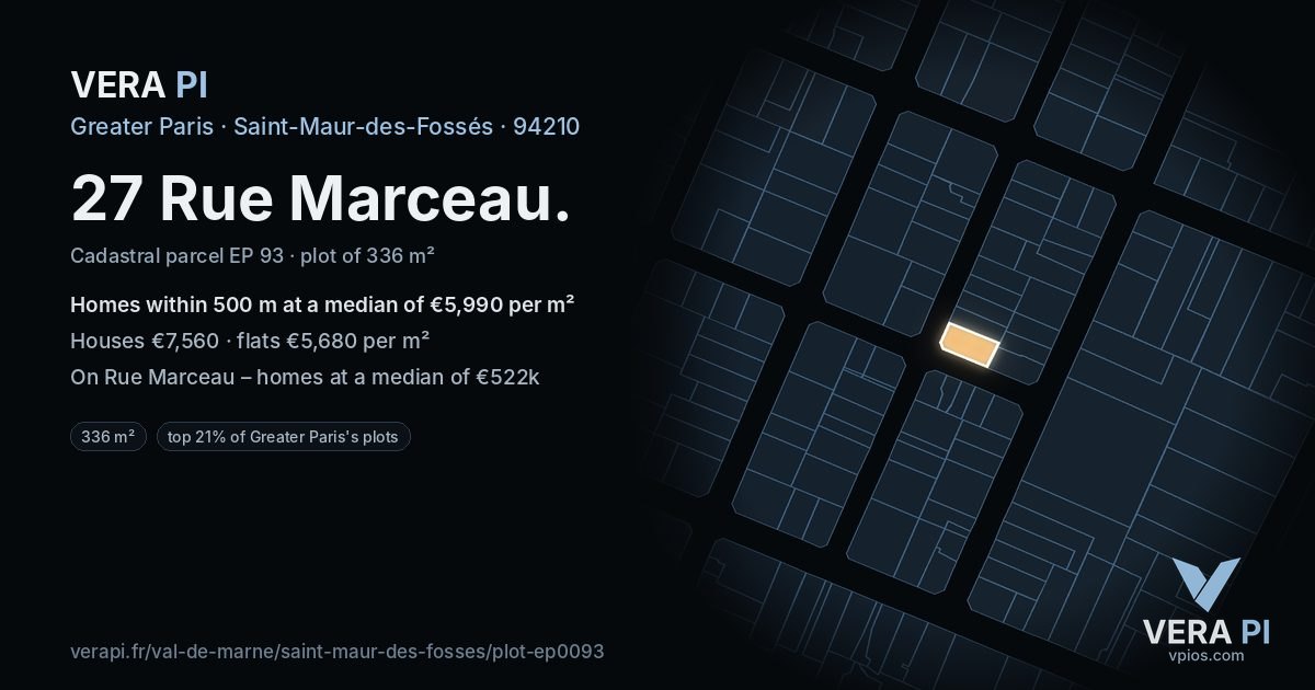 27 Rue Marceau, Saint-Maur-des-Fossés at night – the plot lit, the parcels around coloured by the prices near them
