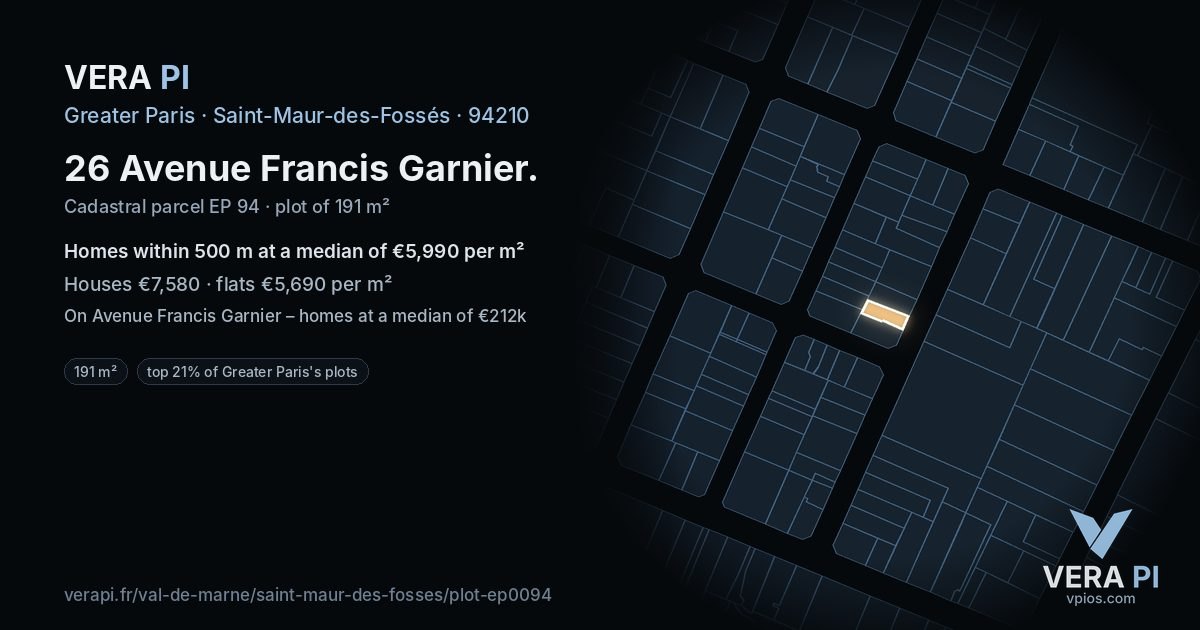 26 Avenue Francis Garnier, Saint-Maur-des-Fossés at night – the plot lit, the parcels around coloured by the prices near them
