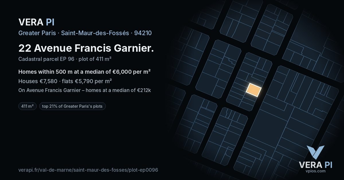 22 Avenue Francis Garnier, Saint-Maur-des-Fossés at night – the plot lit, the parcels around coloured by the prices near them