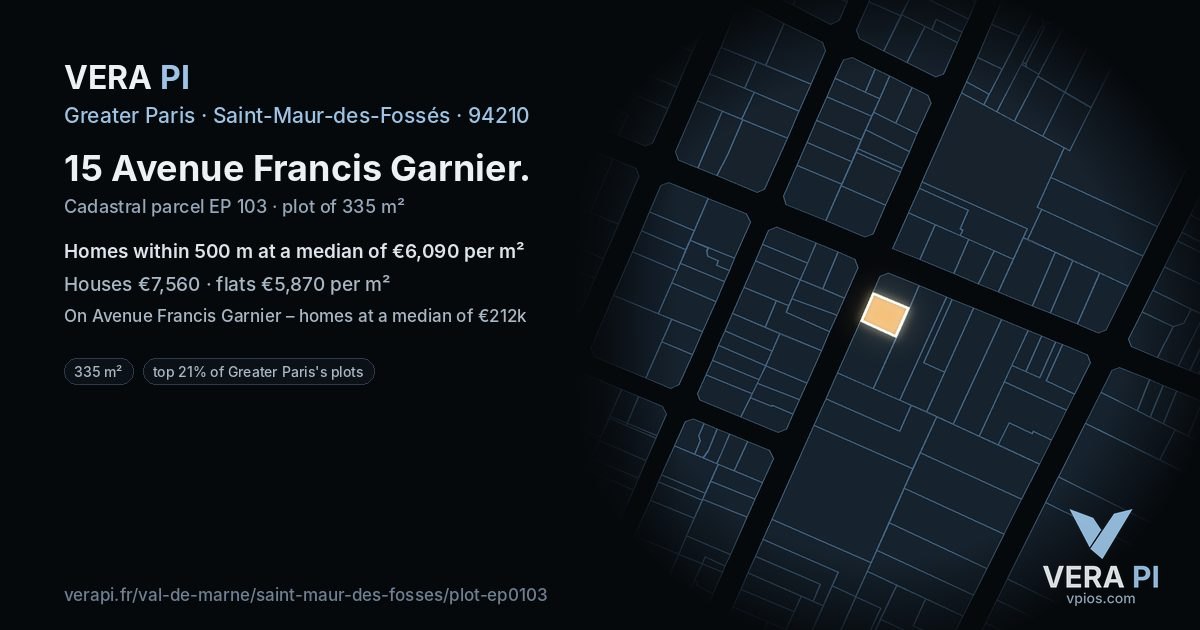 15 Avenue Francis Garnier, Saint-Maur-des-Fossés at night – the plot lit, the parcels around coloured by the prices near them