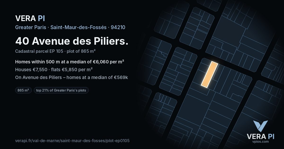40 Avenue des Piliers, Saint-Maur-des-Fossés at night – the plot lit, the parcels around coloured by the prices near them