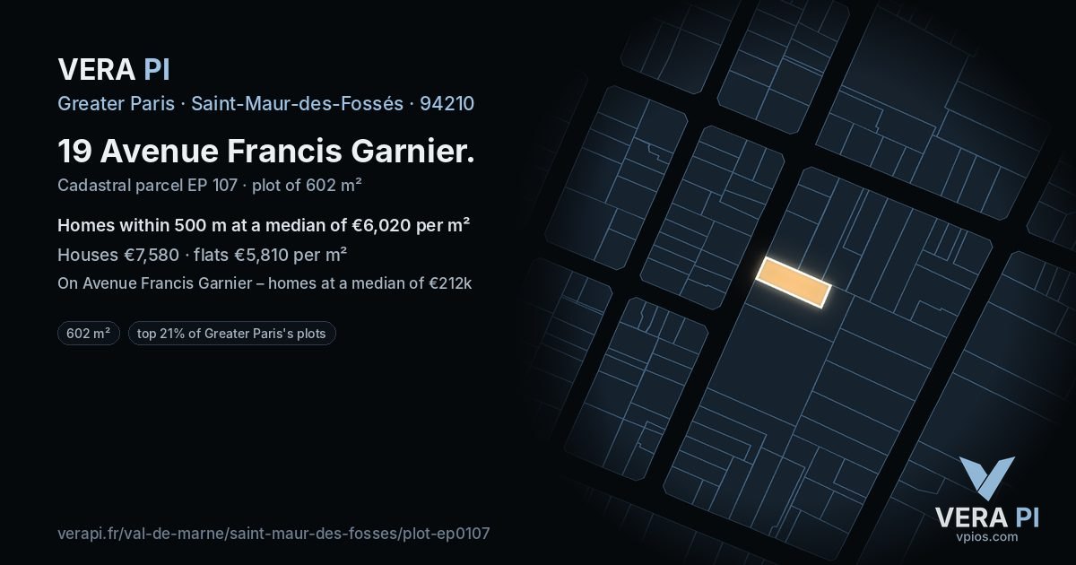 19 Avenue Francis Garnier, Saint-Maur-des-Fossés at night – the plot lit, the parcels around coloured by the prices near them