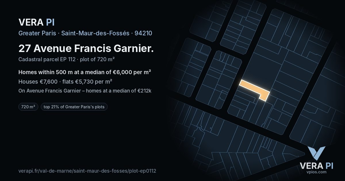 27 Avenue Francis Garnier, Saint-Maur-des-Fossés at night – the plot lit, the parcels around coloured by the prices near them