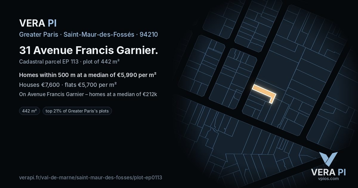 31 Avenue Francis Garnier, Saint-Maur-des-Fossés at night – the plot lit, the parcels around coloured by the prices near them