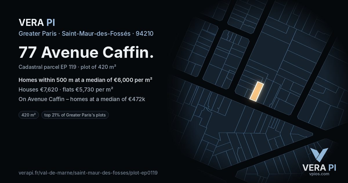 77 Avenue Caffin, Saint-Maur-des-Fossés at night – the plot lit, the parcels around coloured by the prices near them