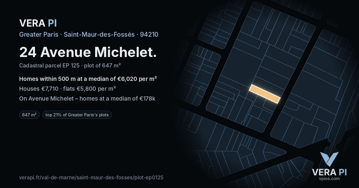 24 Avenue Michelet, Saint-Maur-des-Fossés at night – the plot lit, the parcels around coloured by the prices near them