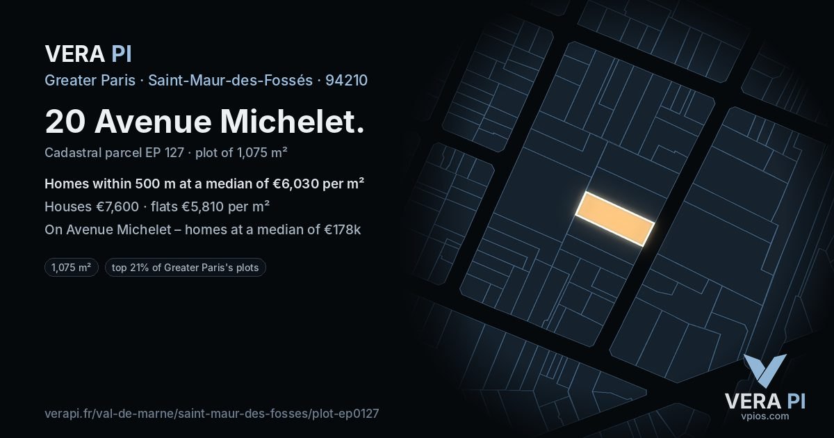 20 Avenue Michelet, Saint-Maur-des-Fossés at night – the plot lit, the parcels around coloured by the prices near them