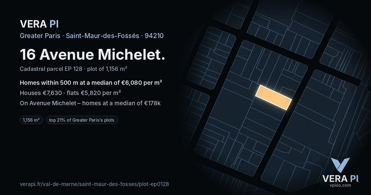 16 Avenue Michelet, Saint-Maur-des-Fossés at night – the plot lit, the parcels around coloured by the prices near them
