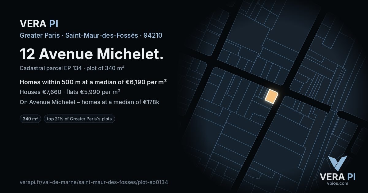 12 Avenue Michelet, Saint-Maur-des-Fossés at night – the plot lit, the parcels around coloured by the prices near them