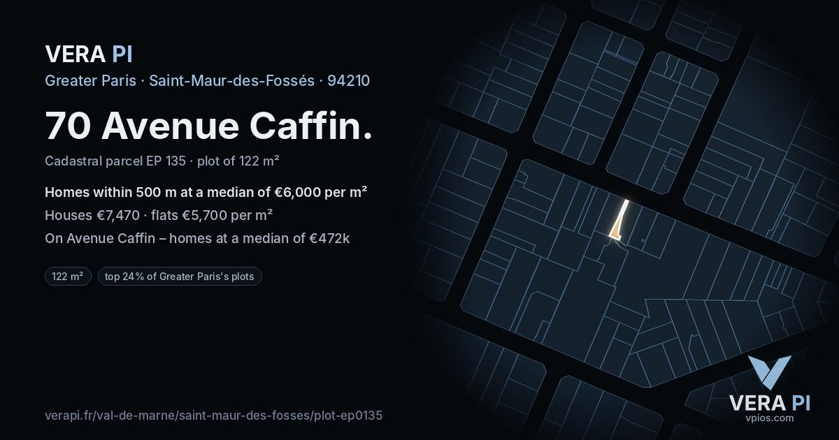 70 Avenue Caffin, Saint-Maur-des-Fossés at night – the plot lit, the parcels around coloured by the prices near them