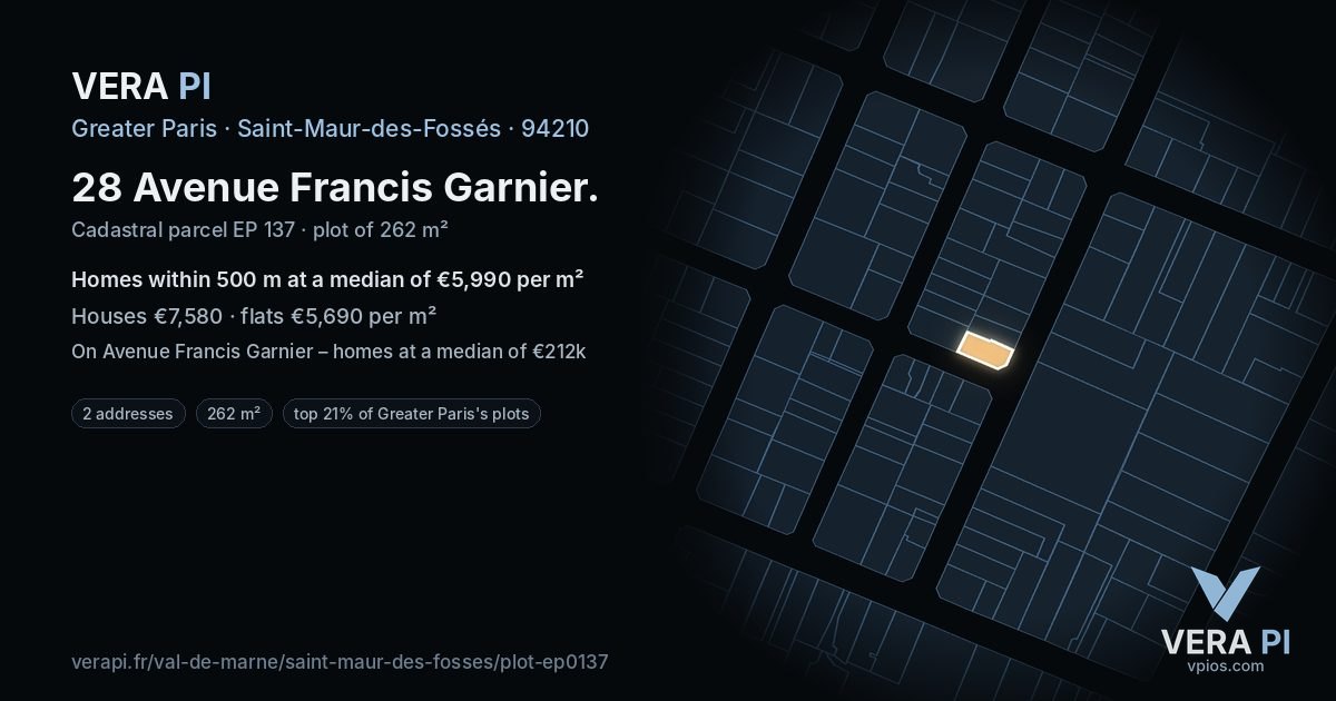 28 Avenue Francis Garnier, Saint-Maur-des-Fossés at night – the plot lit, the parcels around coloured by the prices near them