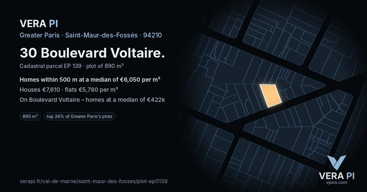 30 Boulevard Voltaire, Saint-Maur-des-Fossés at night – the plot lit, the parcels around coloured by the prices near them