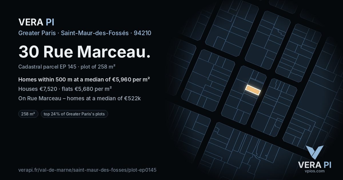30 Rue Marceau, Saint-Maur-des-Fossés at night – the plot lit, the parcels around coloured by the prices near them