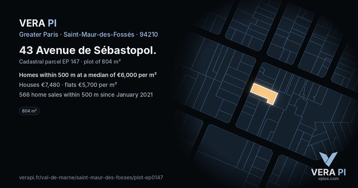 43 Avenue de Sébastopol, Saint-Maur-des-Fossés at night – the plot lit, the parcels around coloured by the prices near them