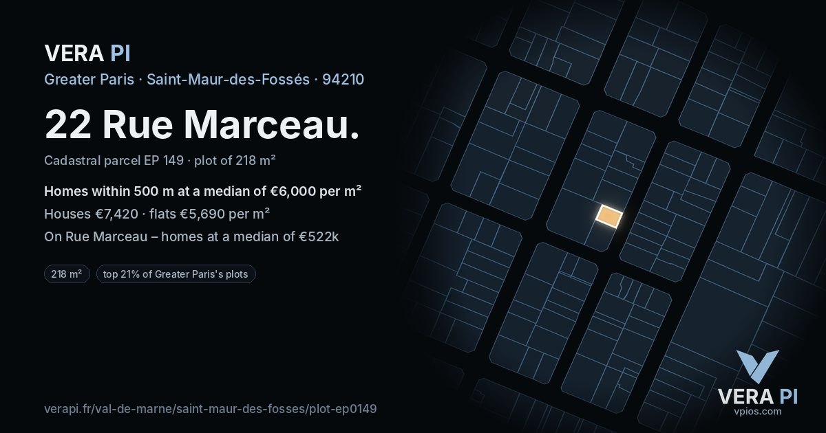 22 Rue Marceau, Saint-Maur-des-Fossés at night – the plot lit, the parcels around coloured by the prices near them