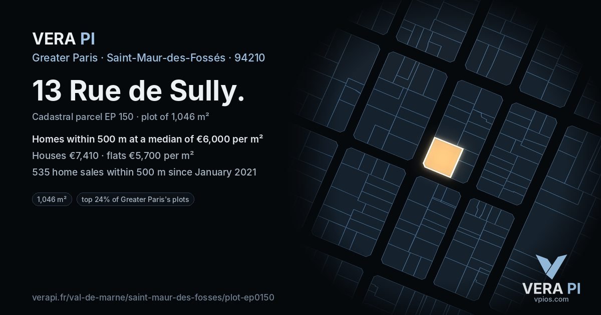 13 Rue de Sully, Saint-Maur-des-Fossés at night – the plot lit, the parcels around coloured by the prices near them