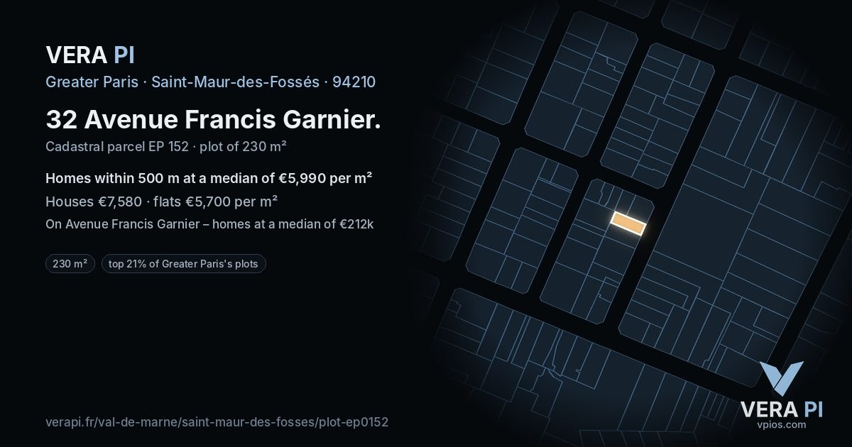 32 Avenue Francis Garnier, Saint-Maur-des-Fossés at night – the plot lit, the parcels around coloured by the prices near them