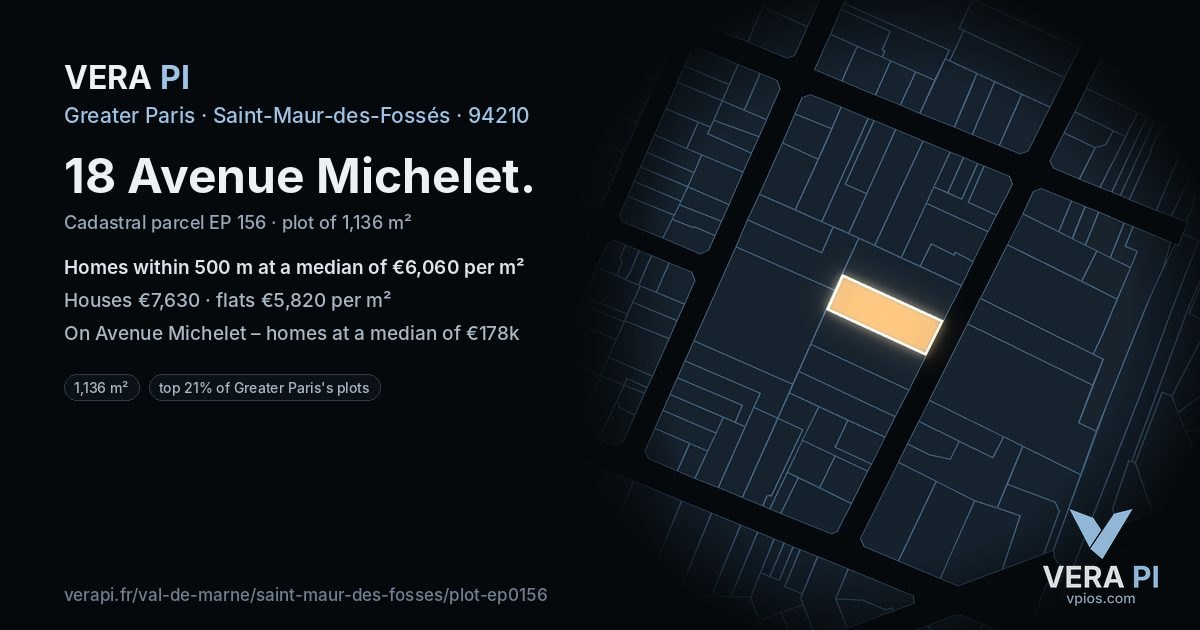 18 Avenue Michelet, Saint-Maur-des-Fossés at night – the plot lit, the parcels around coloured by the prices near them